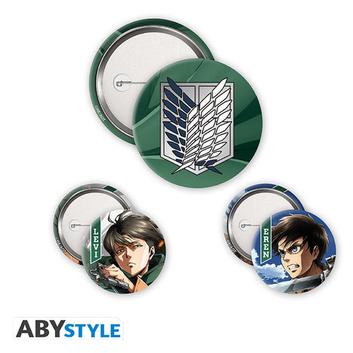 ABYstyle Attack on Titan Eren & Levi 3 Badge Pack