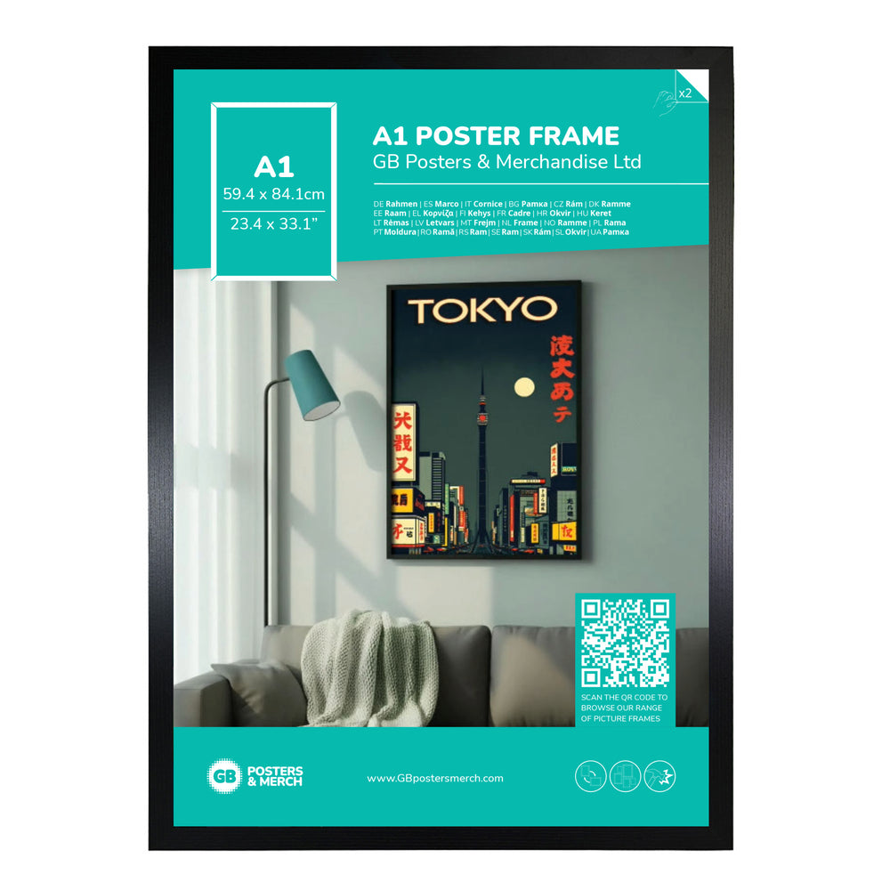 GB Posters Contemporary Wooden Black Picture Frame - A1 - 59.4 x 84.1cm