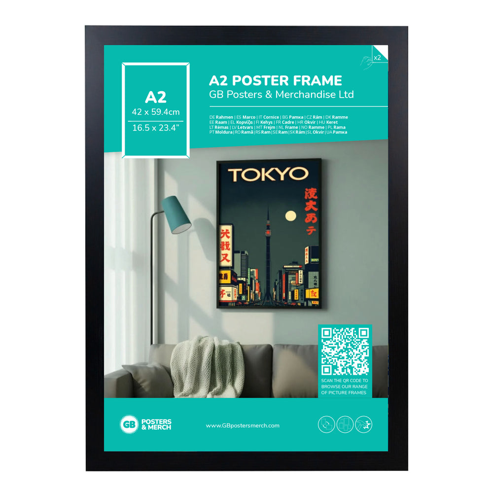 GB Posters Contemporary Wooden Black Picture Frame - A2 - 42 x 59.4cm