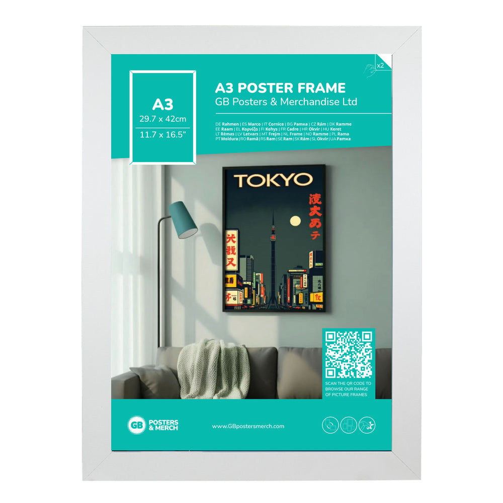 GB Posters Contemporary Wooden White Picture Frame - A3 - 29.7 x 42cm