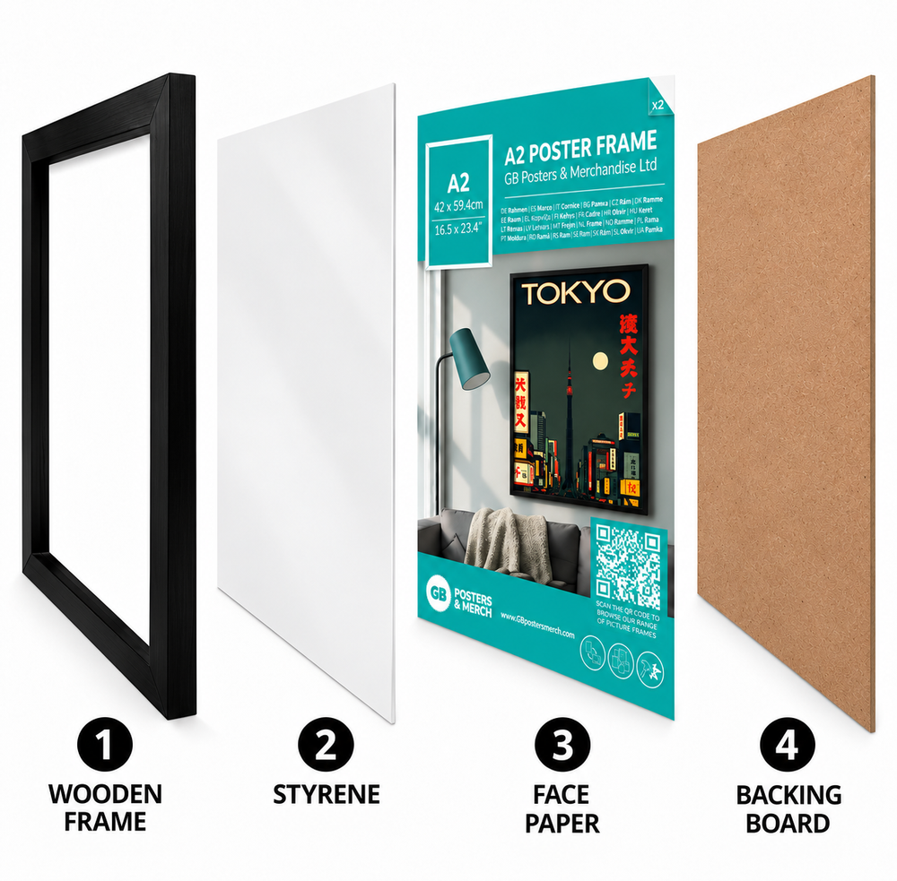 GB Posters Contemporary Wooden Black Picture Frame - A2 - 42 x 59.4cm