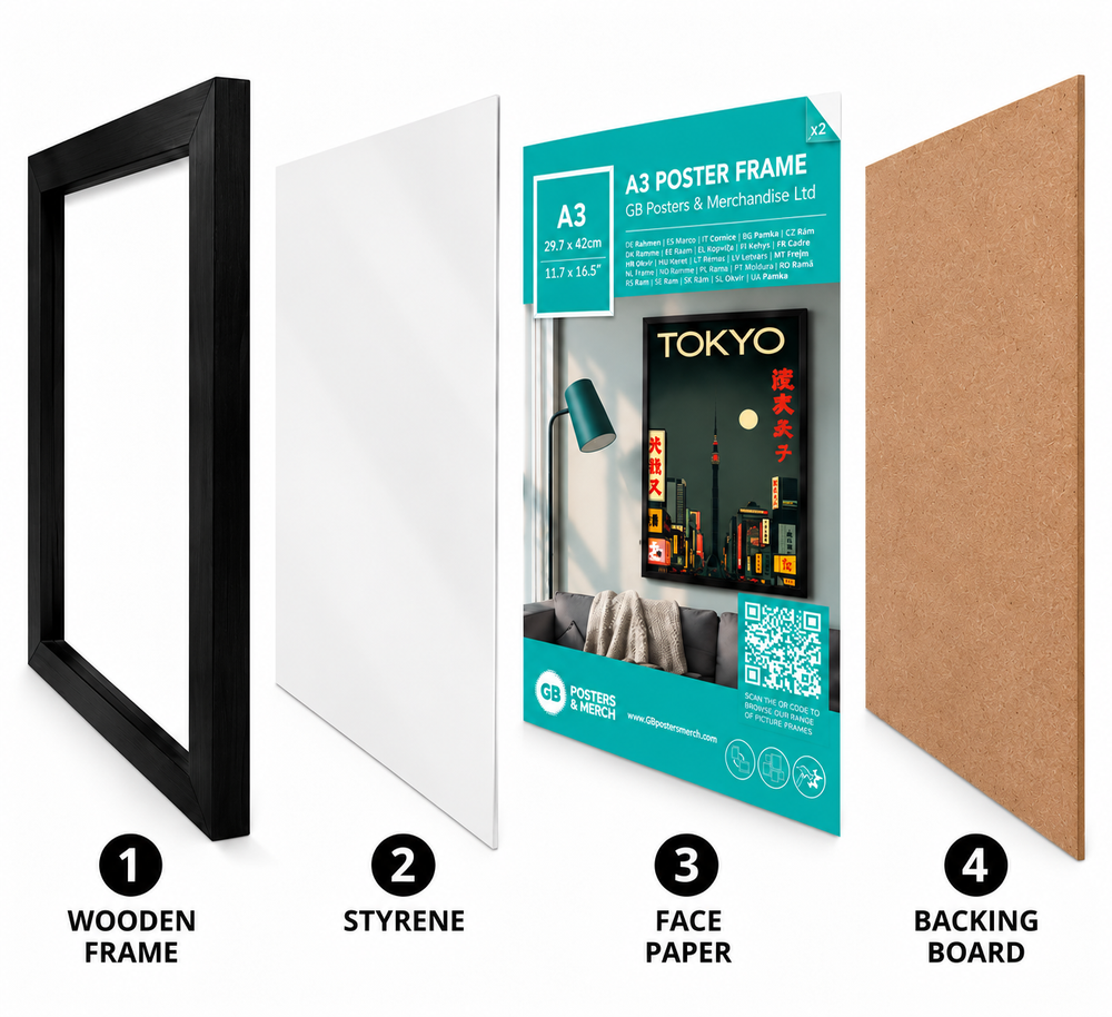 GB Posters Contemporary Wooden Black Picture Frame - A3 - 29.7 x 42cm