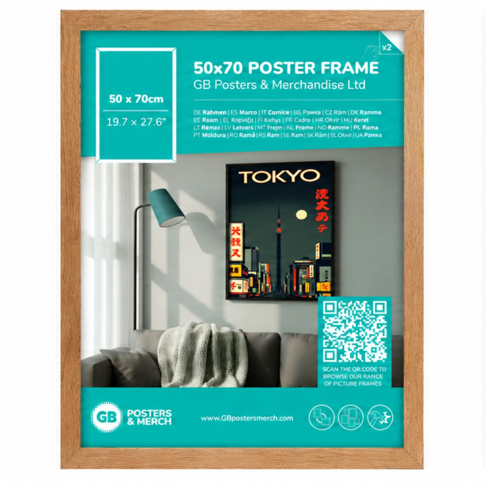 GB Posters Contemporary Wooden Oak Picture Frame - 50 x 70cm