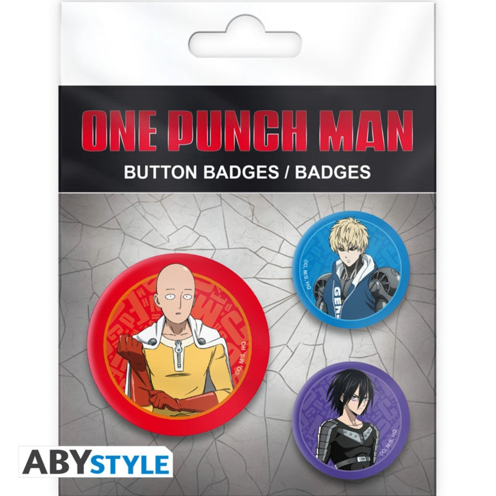 One Punch Man Saitama, Genos & Sonic 3 Badge Pack